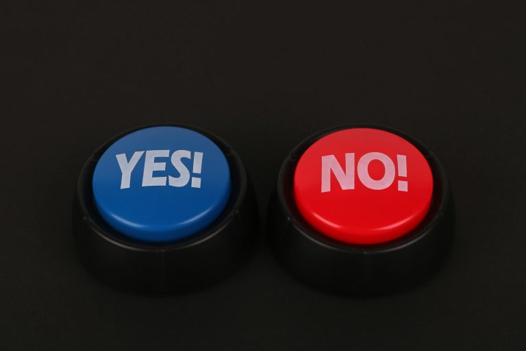 Two large buttons labeled YES and NO placed side by side, symbolizing the critical decision of accepting or rejecting a contingent real estate offer.
