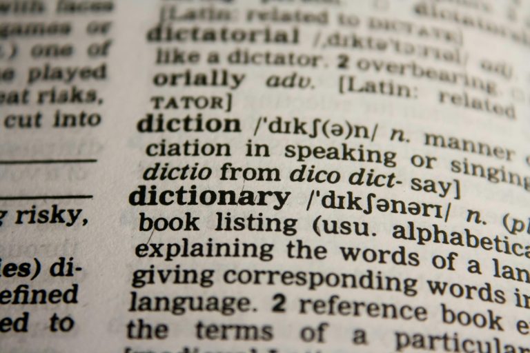 Close-up of a dictionary page focused on the word “dictionary,” symbolizing clarity and understanding of real estate terminology for buyers.