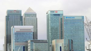 Modern bank buildings representing secure financial institutions where buyers can store down payment funds safely before purchasing a home